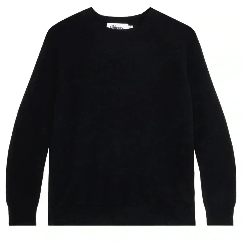 $345 Jill Roberts Classic Crewneck 100% Cashmere Black Sweater Sz XS